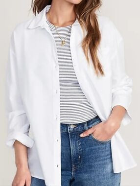 Old Navy White Button-Down Shirt - Oversized Boyfriend fit